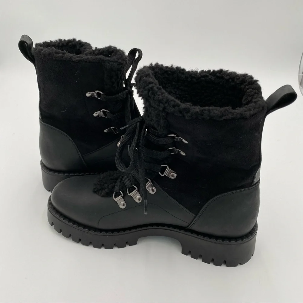 BootLegger Leather Sherpa Lined Chunky Lug‎ Lace Up Winter Snow Boots 7.5 (NWOT)